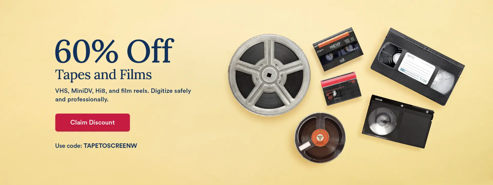 ScanCafe promo banner showing the latest discounts on photo and video digitization