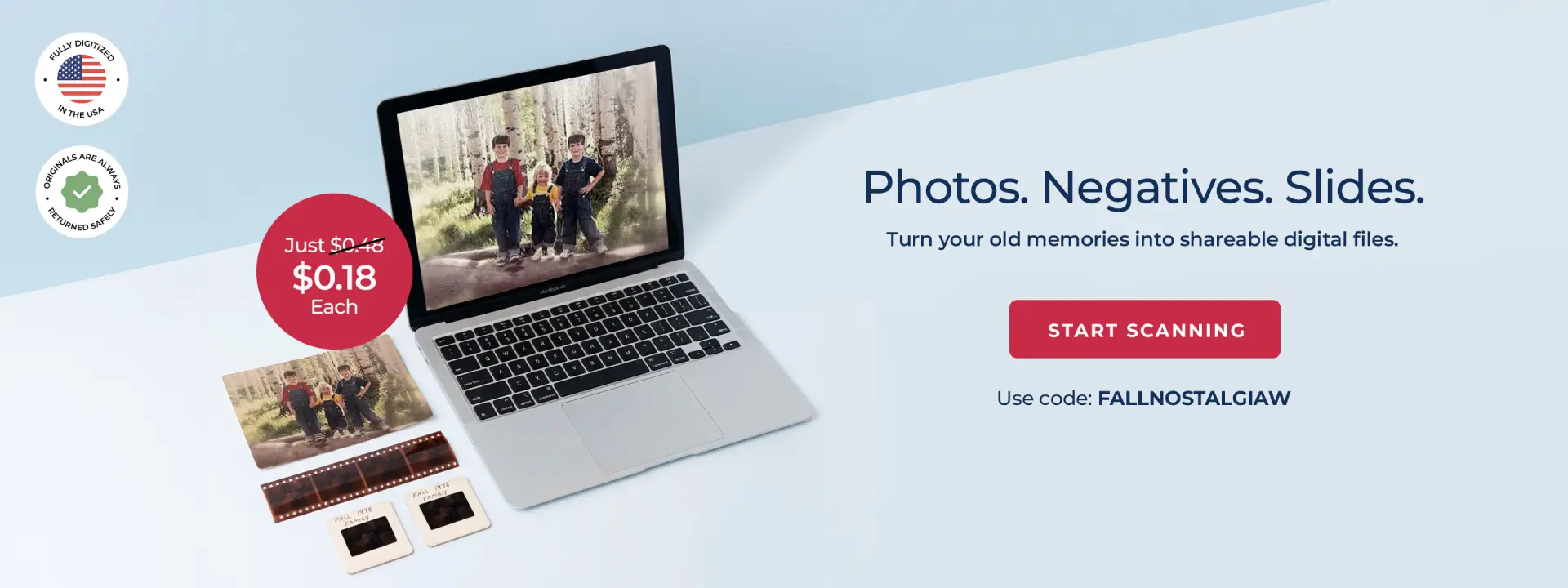 ScanCafe promo banner showing the latest discounts on photo and video digitization
