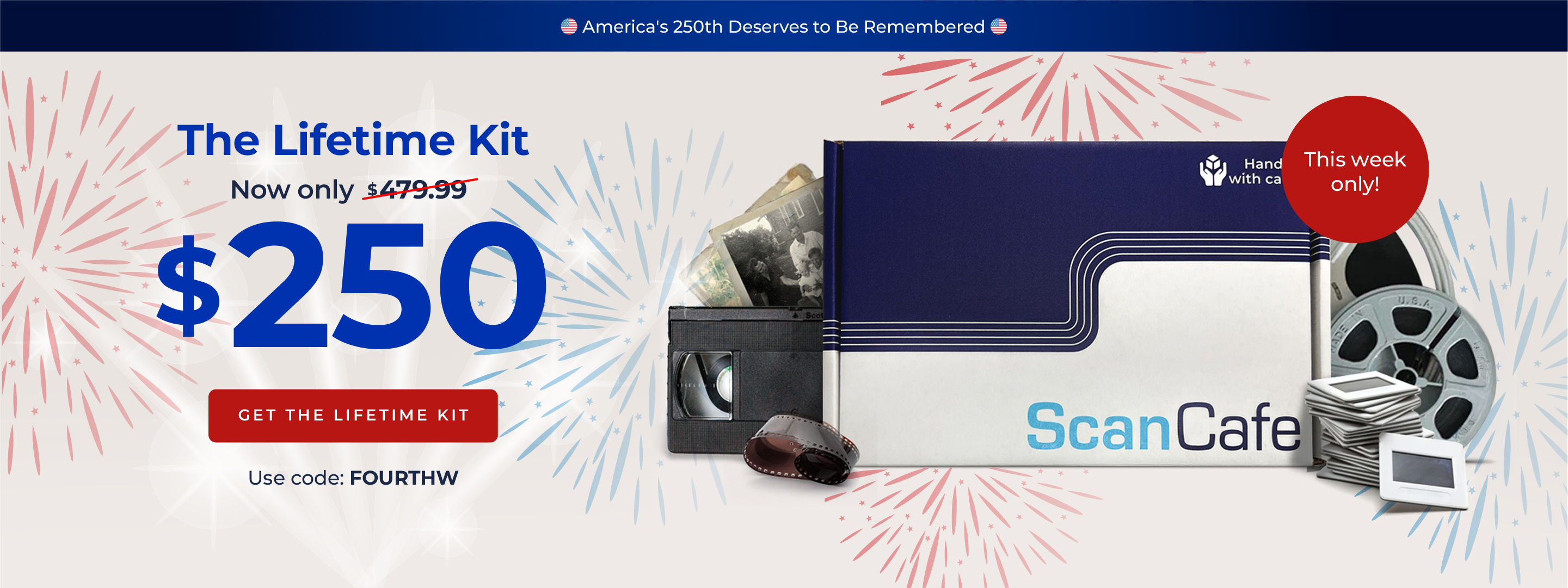 ScanCafe promo banner showing latest discounts on photo and video digitization