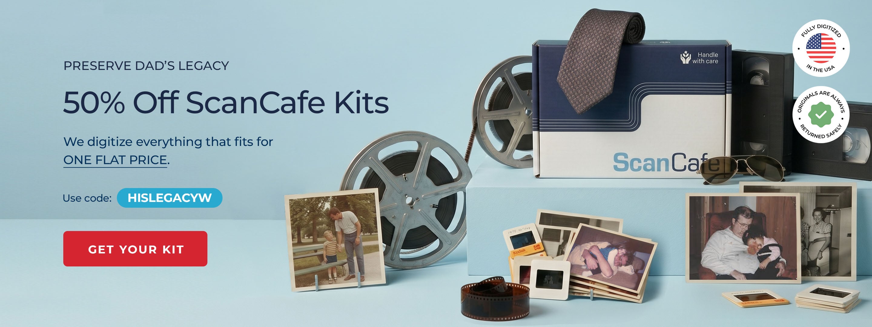ScanCafe promo banner showing latest discounts on photo and video digitization