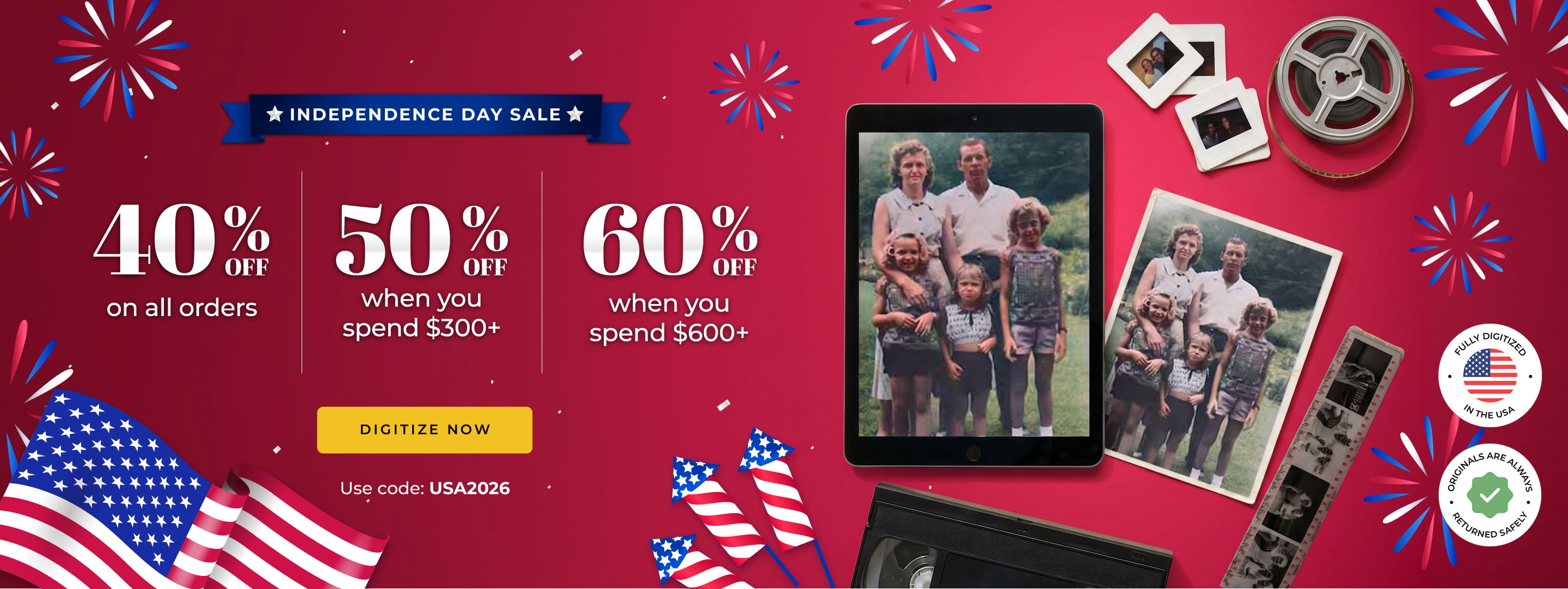 ScanCafe promo banner showing latest discounts on photo and video digitization